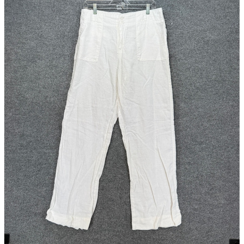 Kenar Pants Women 12 White 100% Linen‎ Wide Leg Casual Summer Beach Coastal